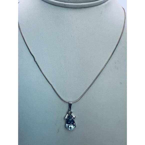 Vintage Estate Sterling Silver 925 Blue Topaz Pendant Necklace 17” Spring Ring, - Picture 4 of 10